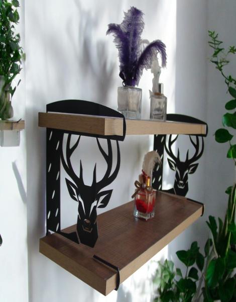 Geyik Temalı Duvar Rafı İkili